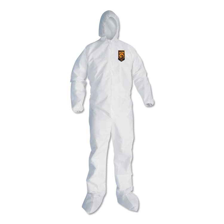 KIMBERLY-CLARK PROFESSIONAL A30 Hood and Boots Splash/Particle Protection Coverall, 5X-Large, White, 25/Carton (ANS27238)