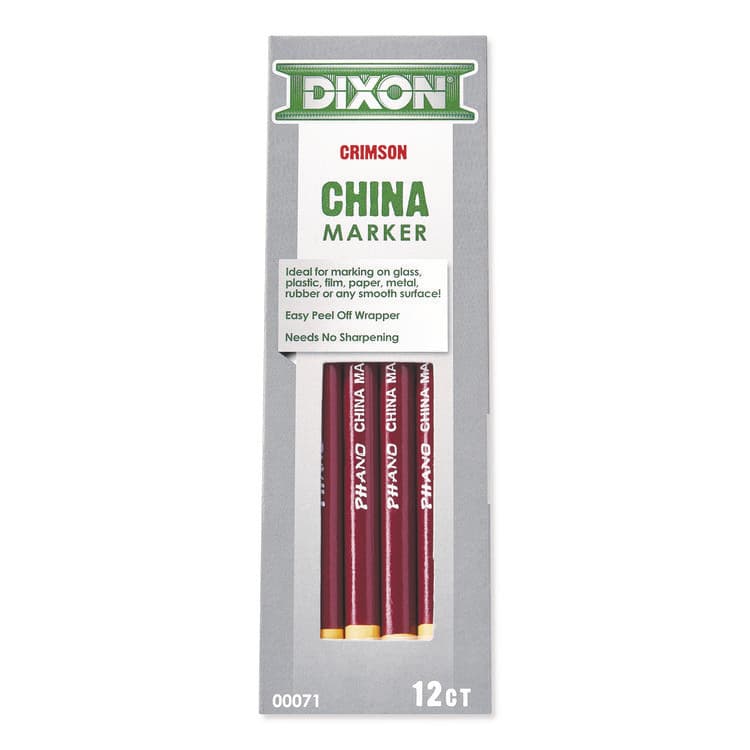 DIXON TICONDEROGA CO. China Marker, 0.3" x 7", Crimson Red, Dozen (DIX000710002)