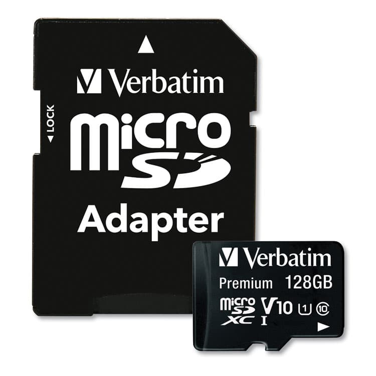 VERBATIM CORPORATION 128GB Premium microSDXC Memory Card with Adapter, UHS-I V10 U1 Class 10, Up to 90MB/s Read Speed (VER44085)