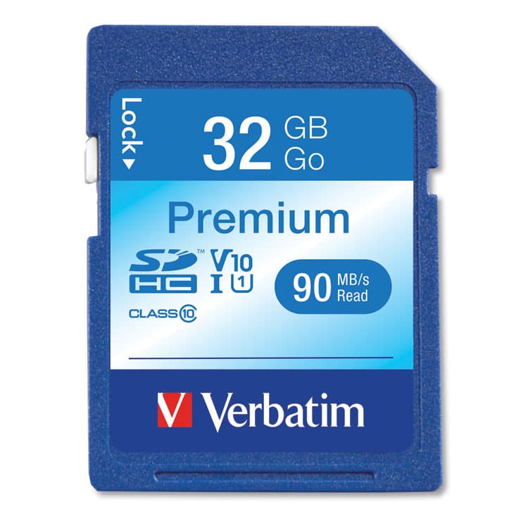 VERBATIM CORPORATION 32GB Premium SDHC Memory Card, UHS-I V10 U1 Class 10, Up to 90MB/s Read Speed (VER96871)