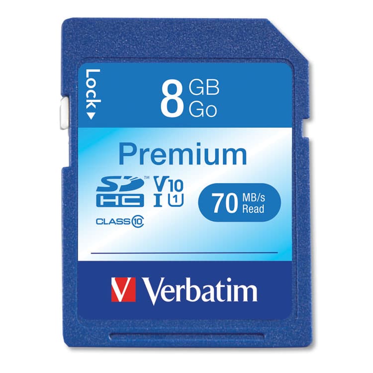VERBATIM CORPORATION 8GB Premium SDHC Memory Card, UHS-1 V10 U1 Class 10, Up to 70MB/s Read Speed (VER96318)
