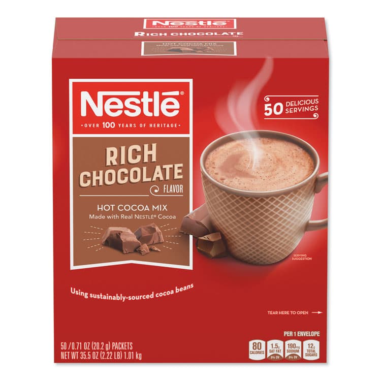 NESTLE Hot Cocoa Mix, Rich Chocolate, 0.71 oz Packets, 50/Box, 6 Box/Carton (NES25485CT)