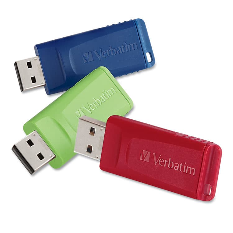 VERBATIM CORPORATION Store 'n' Go USB Flash Drive, 8 GB, Assorted Colors, 3/Pack (VER98703)
