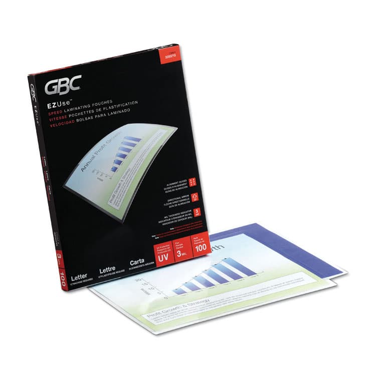 ACCO BRANDS, . EZUse Thermal Laminating Pouches, 3 mil., 9" x 11.5", Gloss Clear, 100/Box (GBC3200715)