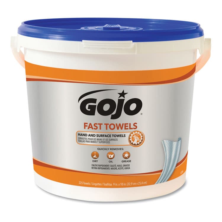 GO-JO INDUSTRIES FAST TOWELS Hand Cleaning Towels, Cloth, 9 x 10, Fresh Citrus, Blue, 225/Bucket (GOJ629902EA)