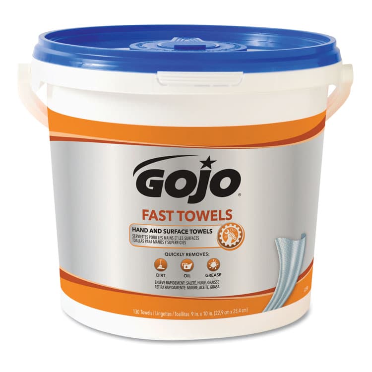 GO-JO INDUSTRIES FAST TOWELS Hand Cleaning Towels, 9 x 10, Fresh Citrus, Blue, 130/Bucket, 4 Buckets/Carton (GOJ6298)