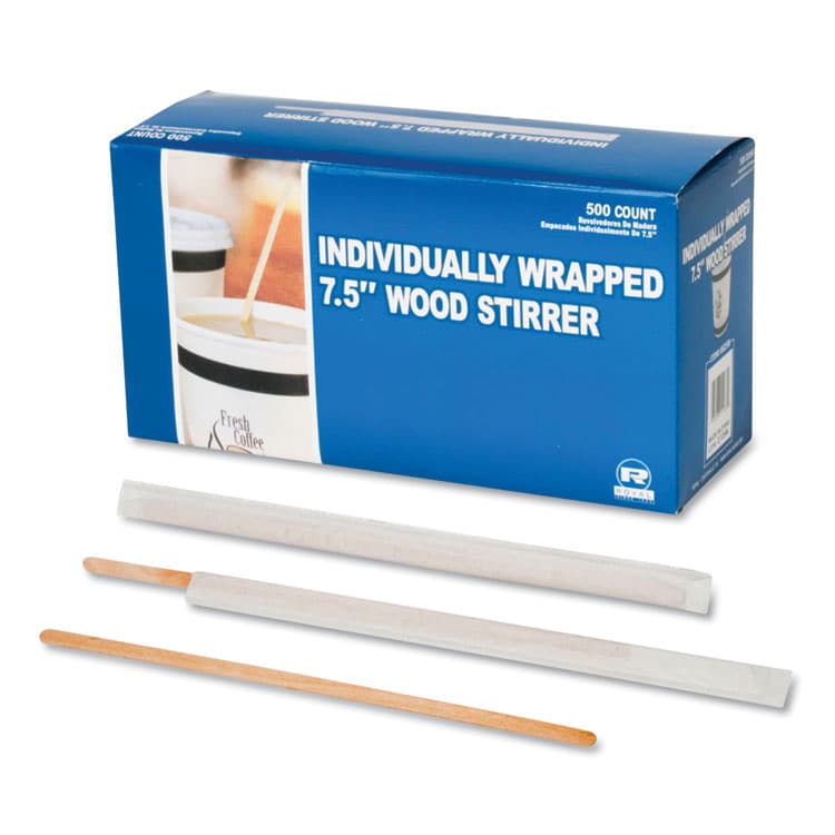 AMERCAREROYAL Wood Stir Sticks, 7.5", Wrapped, 5,000/Carton (RPPR825W)