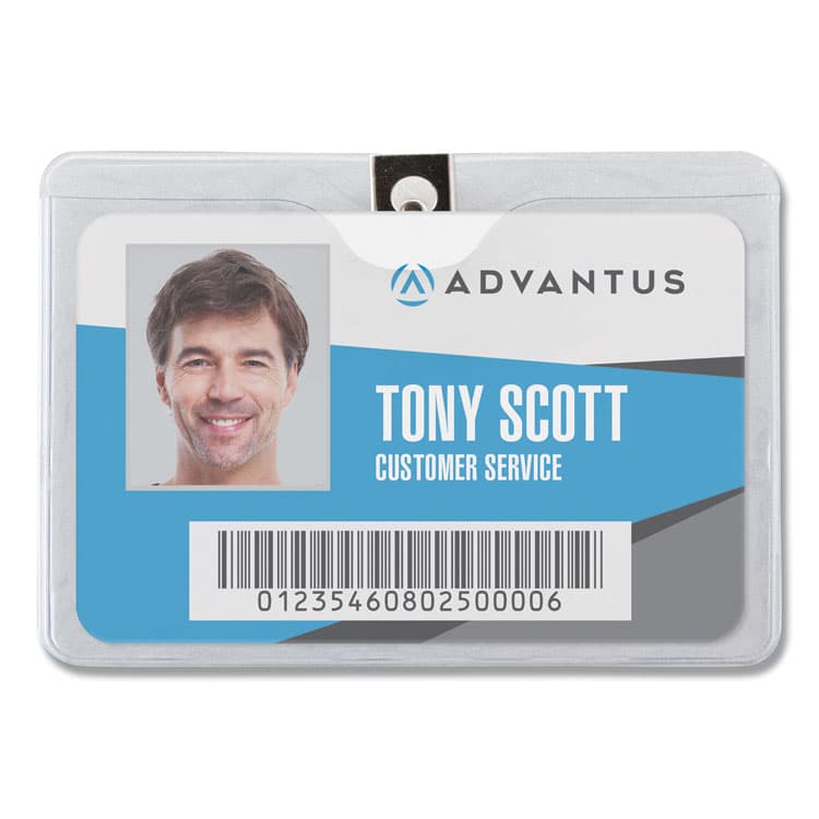 ADVANTUS CORPORATION ID Badge Holders with Clip, Horizontal, Clear 4.13" x 3.38" Holder, 3.75" x 2.75" Insert, 50/Pack (AVT75456) thumbnail 4