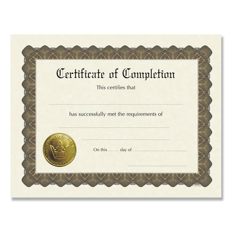 COSCO Ready-to-Use Certificates, Completion, 11 x 8.5, Ivory/Brown/Gold Colors with Brown Border, 6/Pack (COS930400)