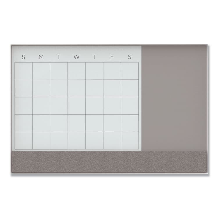 U BRANDS 3N1 Magnetic Glass Dry Erase Combo Board, Monthly Planning, 48 x 36 (Actual Size: 47" x 35"), Gray/White Surface, White Frame (UBR3198U0001)