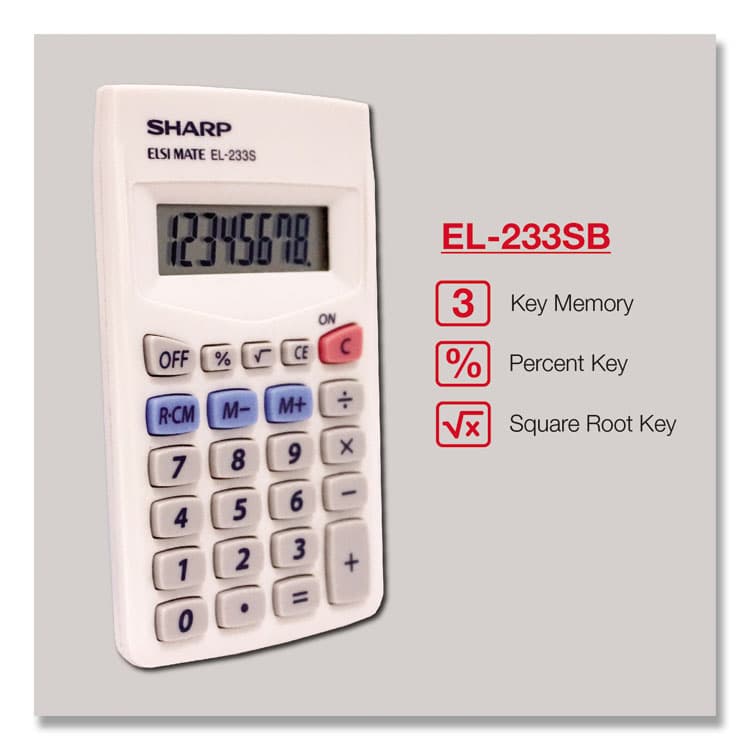 SHARP ELECTRONICS EL233SB Pocket Calculator, 8-Digit LCD (SHREL233SB) thumbnail 2