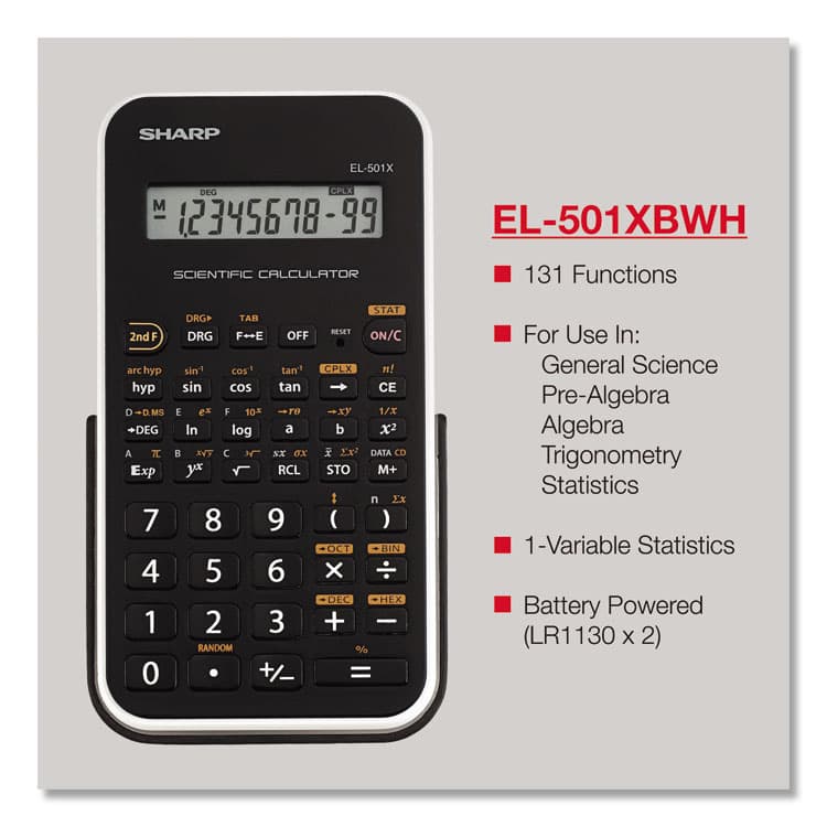 SHARP ELECTRONICS EL-501XBWH Scientific Calculator, 10-Digit LCD (SHREL501X2BWH) thumbnail 2
