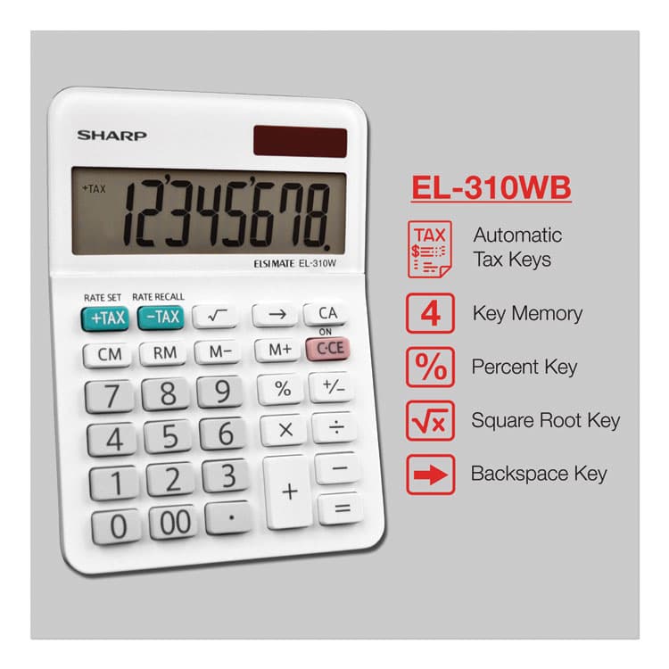 SHARP ELECTRONICS EL-310WB Mini Desktop Calculator, 8-Digit LCD (SHREL310WB) thumbnail 4