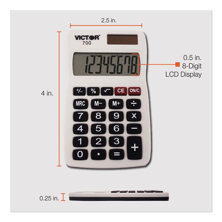 VICTOR TECHNOLOGY LLC 700 Pocket Calculator, 8-Digit LCD (VCT700) thumbnail 3
