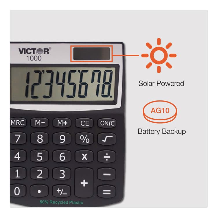 VICTOR TECHNOLOGY LLC 1000 Minidesk Calculator, 8-Digit LCD (VCT1000) thumbnail 4
