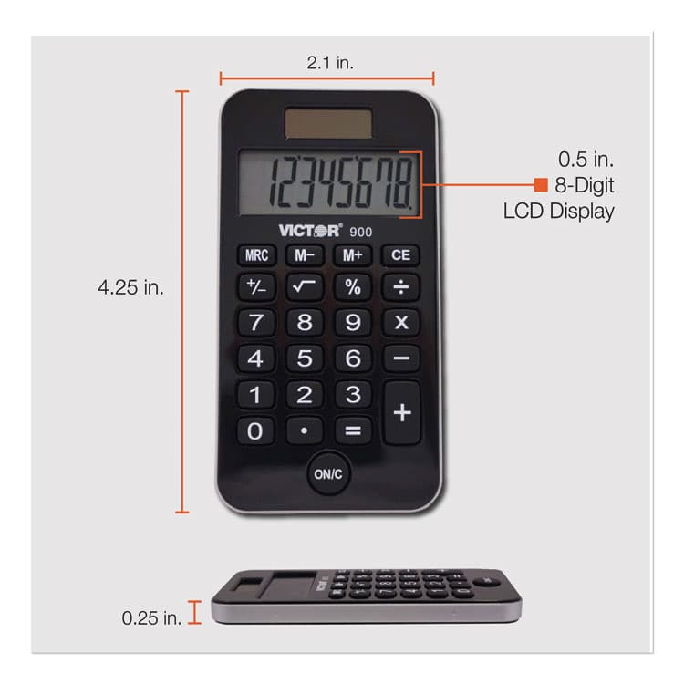 VICTOR TECHNOLOGY LLC 900 Antimicrobial Pocket Calculator, 8-Digit LCD (VCT900) thumbnail 3