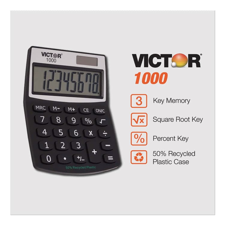VICTOR TECHNOLOGY LLC 1000 Minidesk Calculator, 8-Digit LCD (VCT1000) thumbnail 2