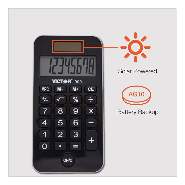 VICTOR TECHNOLOGY LLC 900 Antimicrobial Pocket Calculator, 8-Digit LCD (VCT900) thumbnail 4