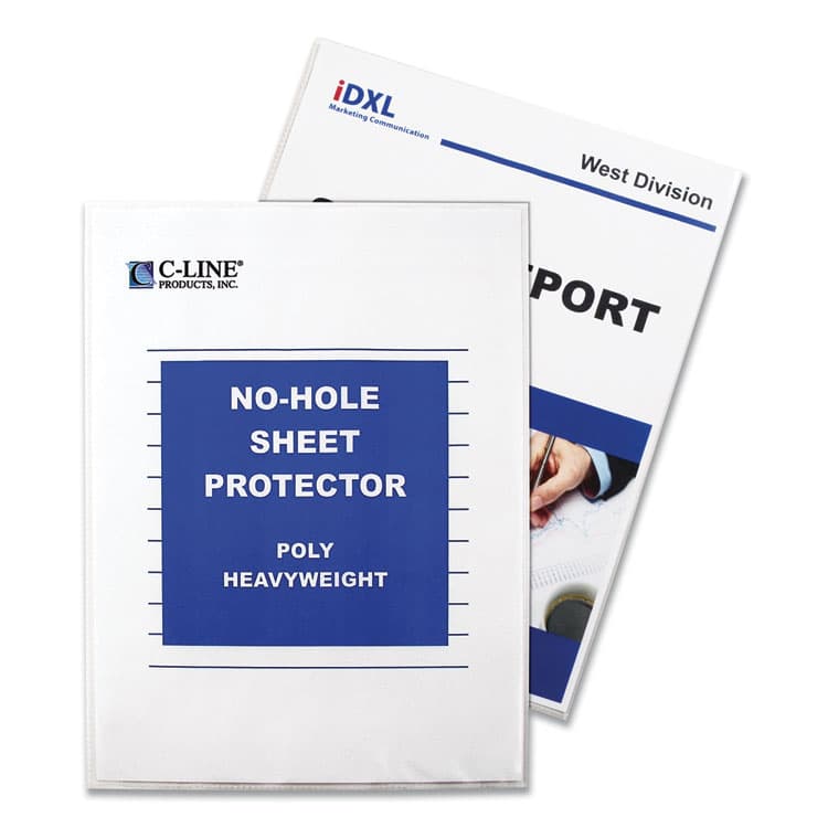 C-LINE PRODUCTS, No-Hole Polypropylene Sheet Protectors, Heavy-Duty, Unpunched, Top Load 8.5 x 11 Insert, Clear Front, 25/Box (CLI62907)