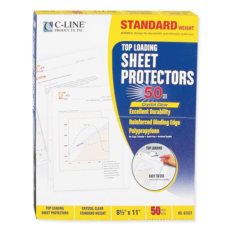 C-LINE PRODUCTS, Polypropylene Sheet Protectors, Medium-Duty, Side: 3-Hole Punched, Top Load 8.5 x 11 Insert, Clear Front, 50/Box (CLI62037) thumbnail 3