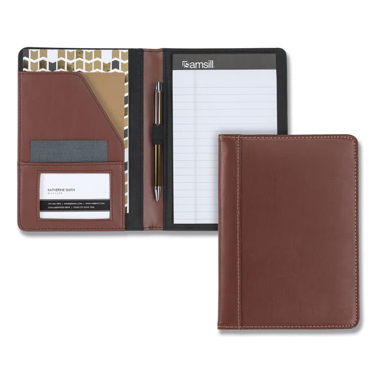 SAMSILL CORPORATION Contrast Stitch Leather Padfolio, 6.25w x 8.75h, Open Style, Brown (SAM71736) thumbnail 2