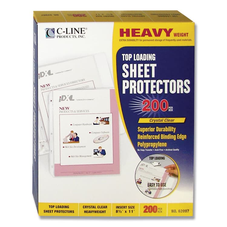 C-LINE PRODUCTS, Polypropylene Sheet Protector Value Pack, Heavy-Duty, Side: 3-Hole Punched, Top Load 8.5 x 11 Insert, Clear Front, 200/Box (CLI62097) thumbnail 3