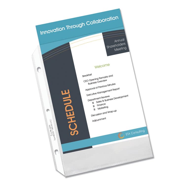 C-LINE PRODUCTS, Polypropylene Sheet Protectors, Heavy-Duty, Side: 3-Hole Punched, Top Load 5.5 x 8.5 Insert, Clear Front, 50/Box (CLI62058)