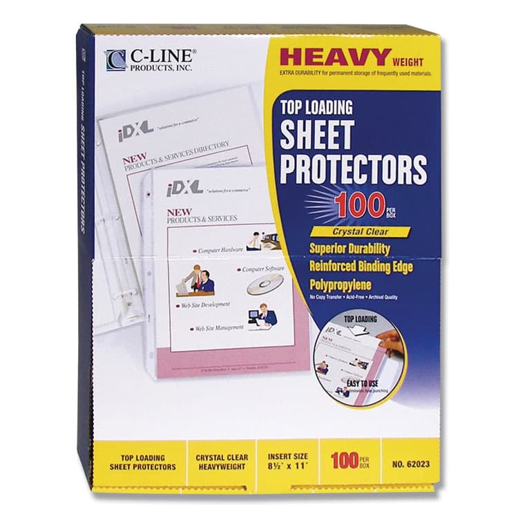 C-LINE PRODUCTS, Polypropylene Sheet Protectors, Heavy-Duty, Side: 3-Hole Punched, Top Load 8.5 x 11 Insert, Clear Front, 100/Box (CLI62023) thumbnail 3
