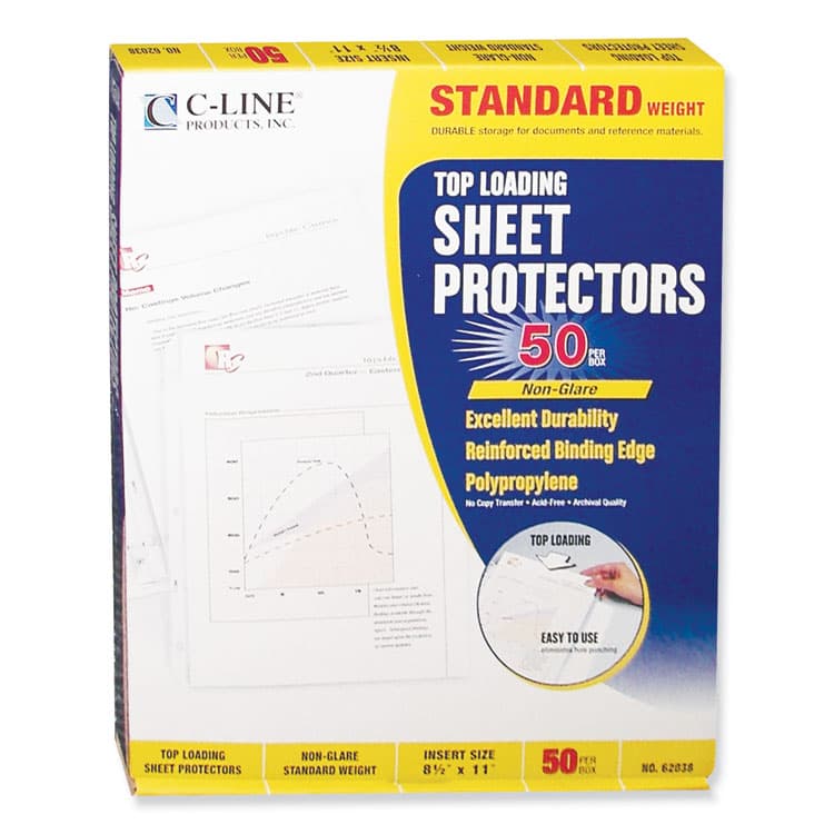 C-LINE PRODUCTS, Polypropylene Sheet Protectors, Medium-Duty, Side: 3-Hole Punched, Top Load 8.5 x 11 Insert, Nonglare Clear Front, 50/Box (CLI62038) thumbnail 4
