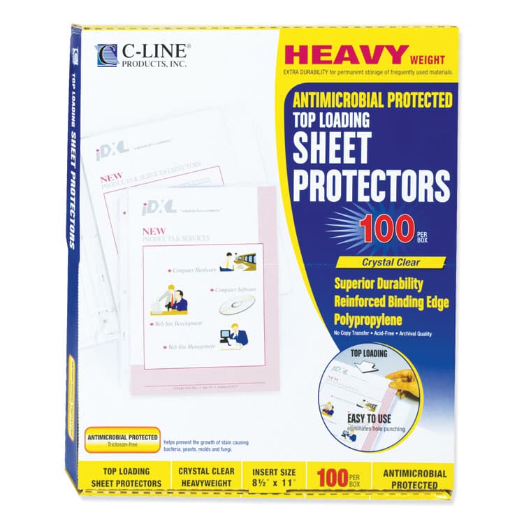 C-LINE PRODUCTS, Polypropylene Sheet Protectors, Antimicrobial Protection, Heavy-Duty, Side: 3-Hole Punched, 8.5 x 11 Insert, Clear, 100/Box (CLI62033) thumbnail 3