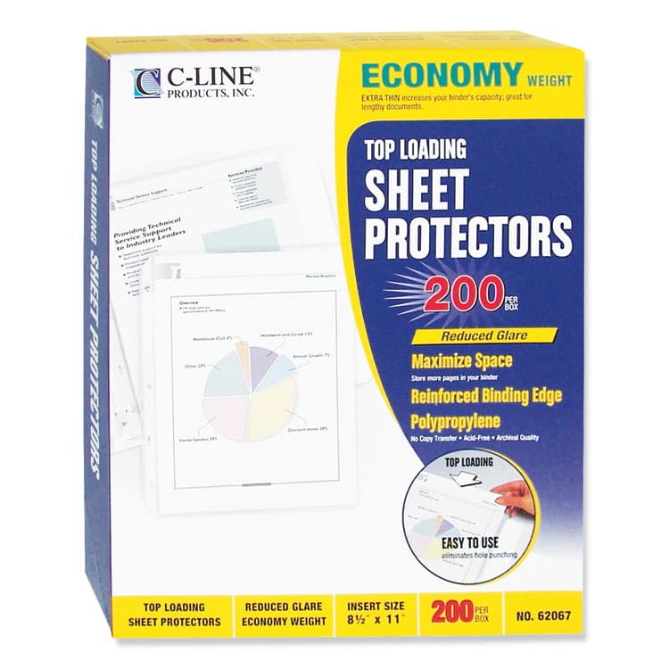 C-LINE PRODUCTS, Polypropylene Sheet Protector Value Pack, Light-Duty, Side: 3-Hole Punched, Top Load 8.5 x 11 Insert, Reduced Glare, 200/Box (CLI62067) thumbnail 3