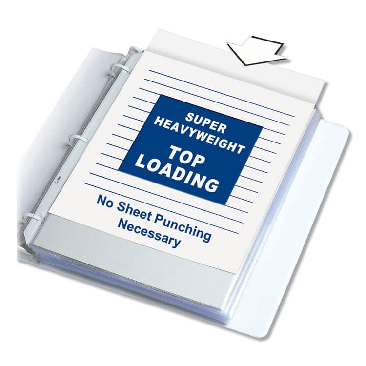 C-LINE PRODUCTS, Polypropylene Sheet Protectors, Super Heavy-Duty, Side: 3-Hole Punched, Top Load 8.5 x 11 Insert, Clear Front, 50/Box (CLI61003)