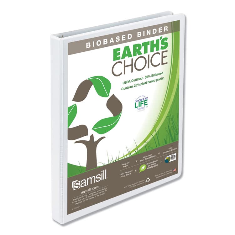 SAMSILL CORPORATION Earth's Choice Plant-Based Round Ring View Binder, 3 Rings, 0.5" Capacity, 11 x 8.5, White (SAM18917)