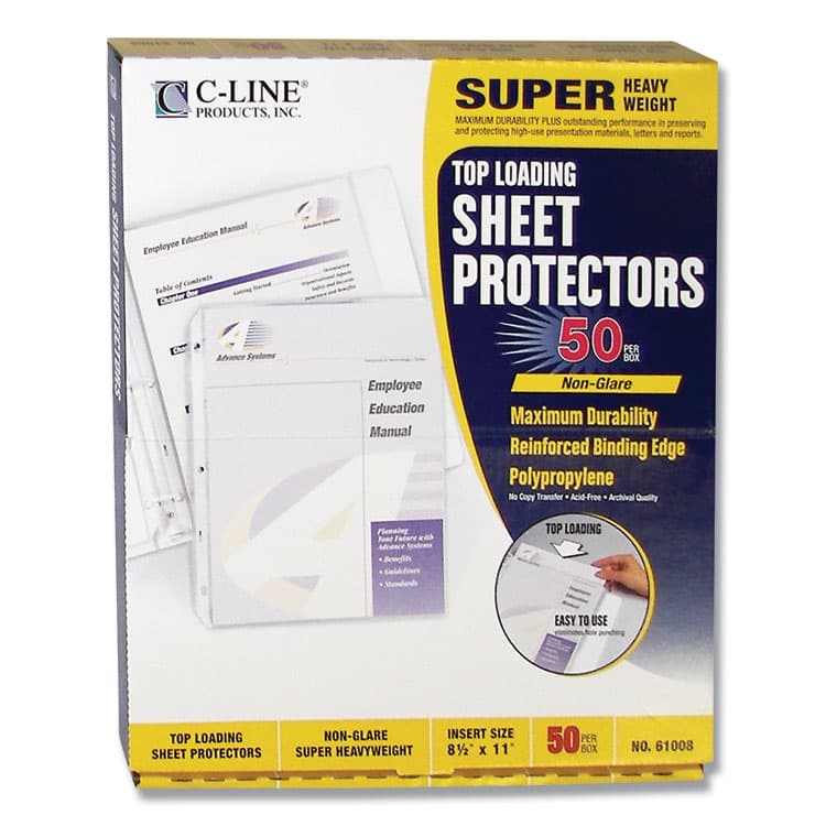 C-LINE PRODUCTS, Polypropylene Sheet Protectors, Super Heavy-Duty, Side: 3-Hole Punched, Top Load 8.5 x 11 Insert, Nonglare Clear, 50/Box (CLI61008) thumbnail 3