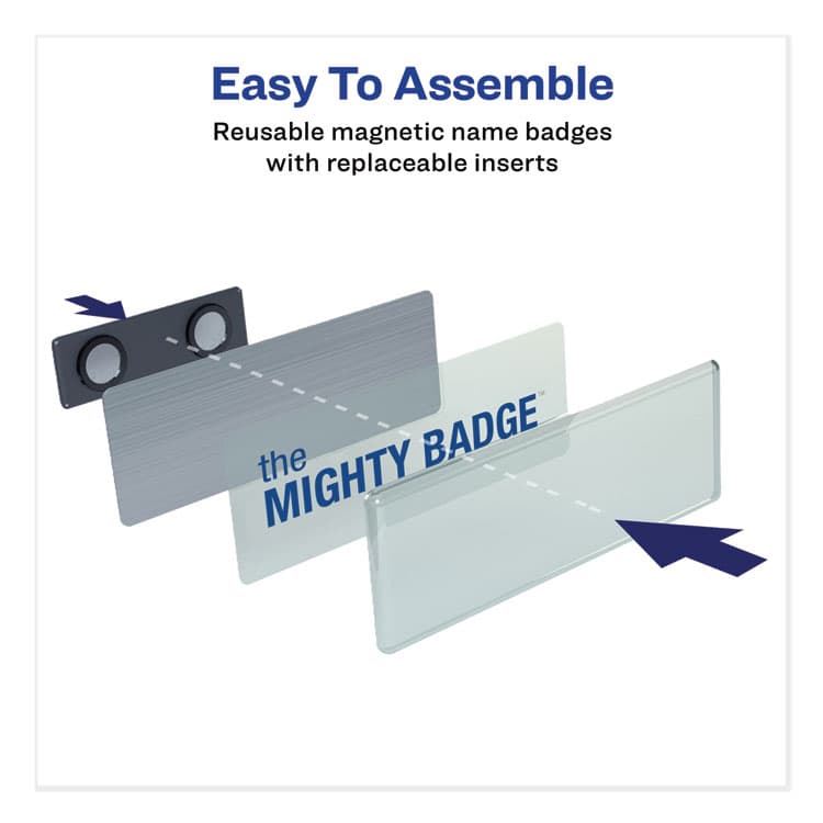AVERY PRODUCTS CORPORATION The Mighty Badge Name Badge Holder Kit, Horizontal, 3 x 1, Inkjet, Silver, 10 Holders/ 80 Inserts (AVE71205) thumbnail 2