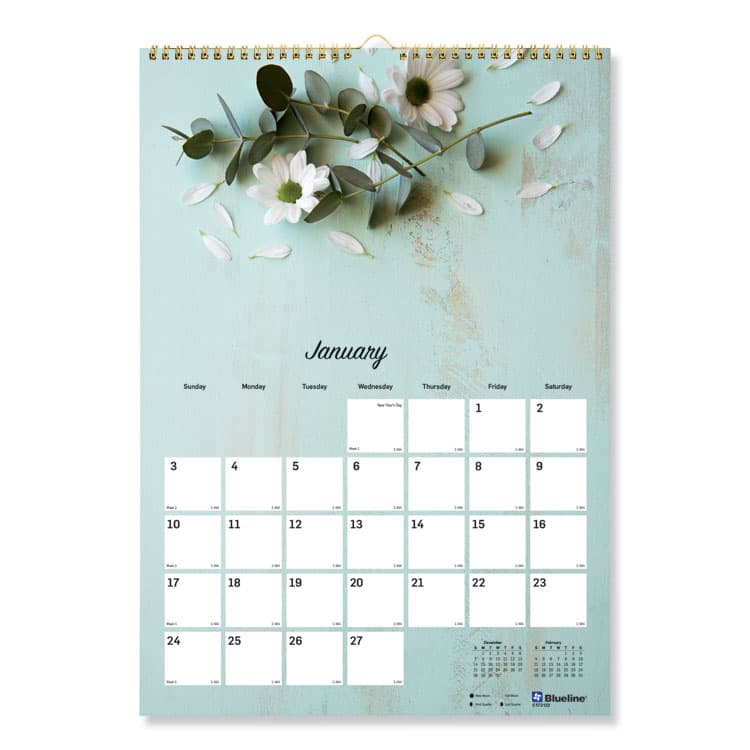 REDIFORM OFFICE PRODUCTS Romantic Wall Calendar, Floral Photography, 12 x 17, White/Multicolor Sheets, 12-Month (Jan to Dec): 2026 (REDC173122)