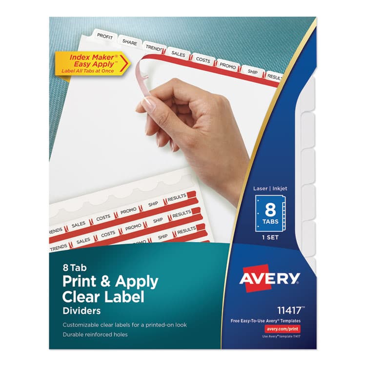 AVERY PRODUCTS CORPORATION Print and Apply Index Maker Clear Label Dividers, 8-Tab, 11 x 8.5, White, 1 Set (AVE11417)