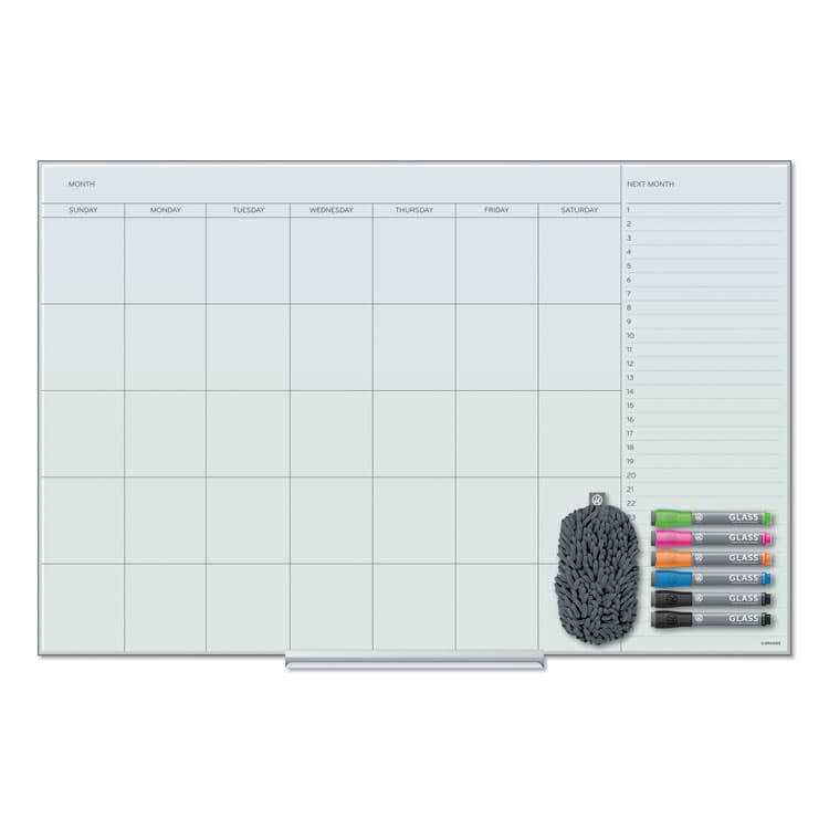 U BRANDS Floating Glass Dry Erase Calendar, Monthly Planning/Scheduling, 36" x 24" (Actual Size: 35" x 23"), White Surface (UBR3967U0001)