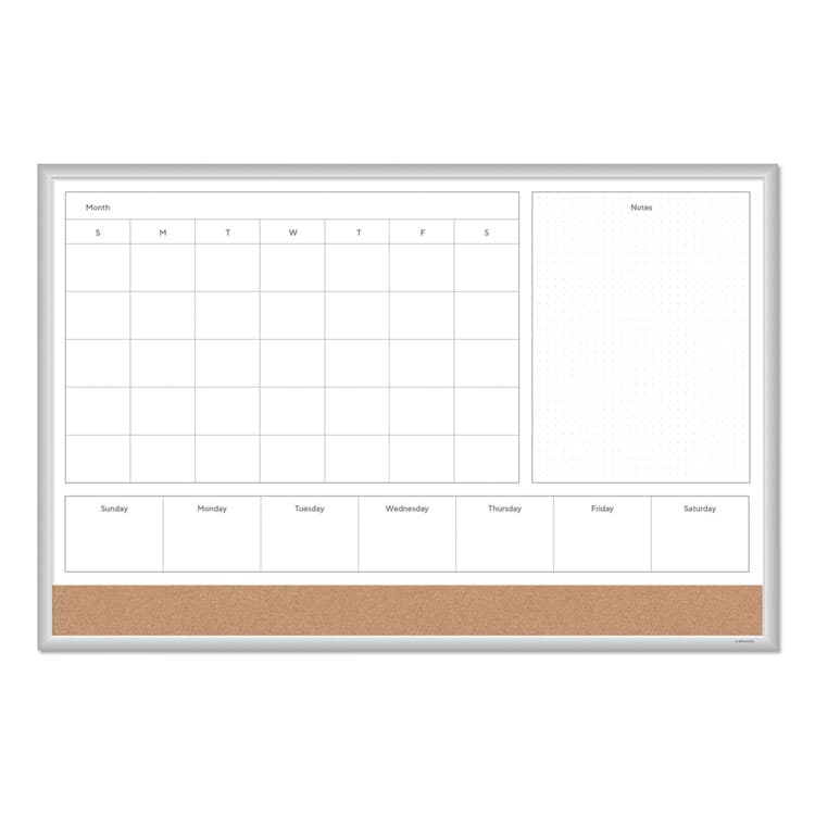 U BRANDS 4N1 Magnetic Dry Erase Combo Board, Week/Month Planning, 36 x 24 (Actual Size: 35 x 23), Tan/WH Surface, Satin Aluminum Frame (UBR3891U0001)