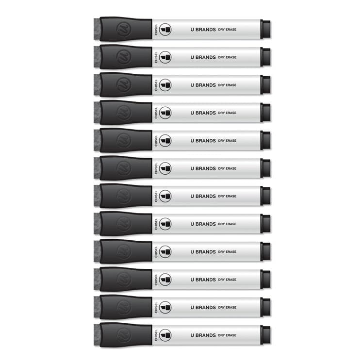 U BRANDS Chisel Tip Low-Odor Dry-Erase Markers with Erasers, Broad Chisel Tip, Black, Dozen (UBR2925U0112) thumbnail 2