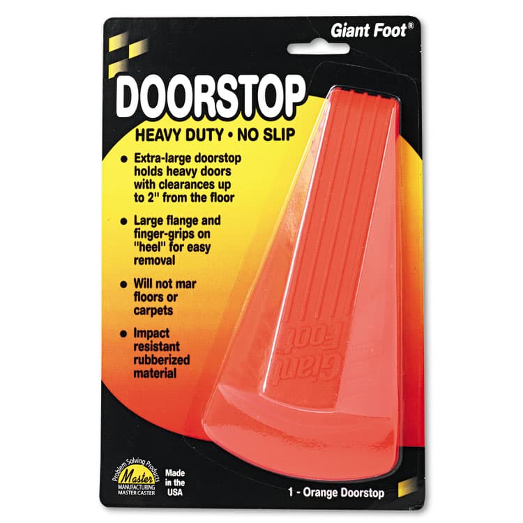 MASTER CASTER COMPANY Giant Foot Doorstop, No-Slip Rubber Wedge, 3.5w x 6.75d x 2h, Safety Orange (MAS00965)
