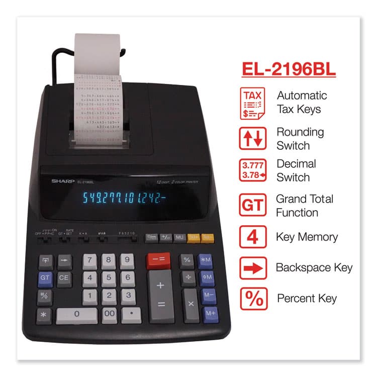 SHARP ELECTRONICS EL2196BL Two-Color Printing Calculator, Black/Red Print, 3.7 Lines/Sec (SHREL2196BL) thumbnail 2