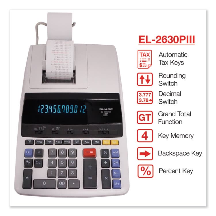 SHARP ELECTRONICS EL2630PIII 2-Color Printing Calculator, Black/Red Print, 4.8 Lines/Sec (SHREL2630PIII) thumbnail 2