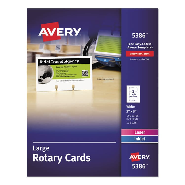 AVERY PRODUCTS CORPORATION Large Rotary Cards, Laser/Inkjet, 3 x 5, White, 3 Cards/Sheet, 150 Cards/Box (AVE5386)