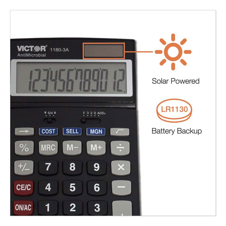 VICTOR TECHNOLOGY LLC 1180-3A Antimicrobial Desktop Calculator, 12-Digit LCD (VCT11803A) thumbnail 4