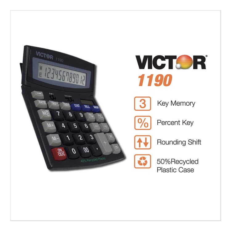 VICTOR TECHNOLOGY LLC 1190 Executive Desktop Calculator, 12-Digit LCD (VCT1190) thumbnail 2