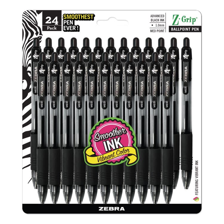ZEBRA PEN CORP. Z-Grip Ballpoint Pen, Retractable, Medium 1 mm, Black Ink, Clear/Black Barrel, 24/Pack (ZEB12221) thumbnail 2