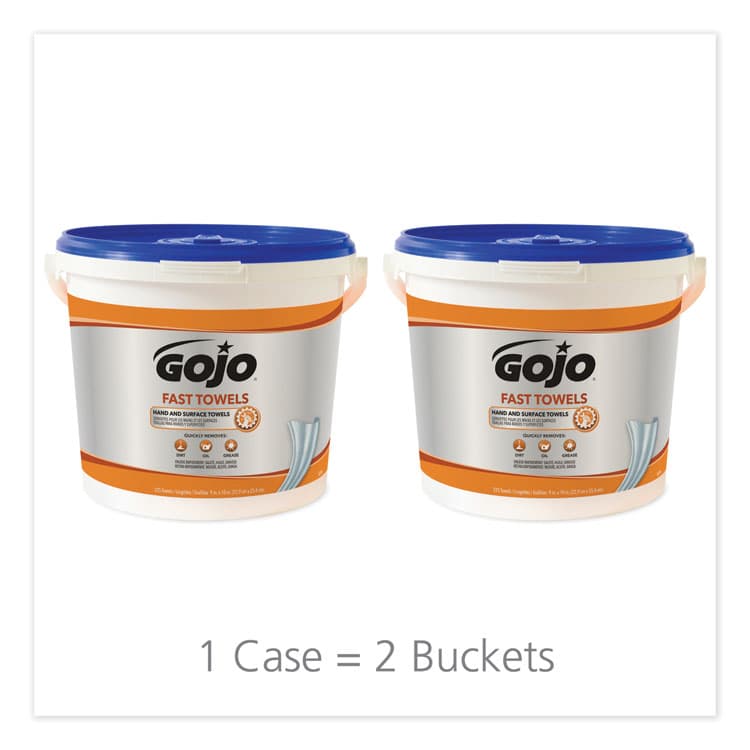 GO-JO INDUSTRIES FAST TOWELS Hand Cleaning Towels, 9 x 10, Fresh Citrus, Blue, 225/Bucket, 2 Buckets/Carton (GOJ629902CT) thumbnail 2