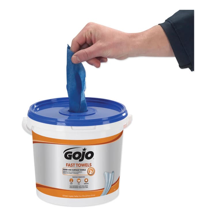 GO-JO INDUSTRIES FAST TOWELS Hand Cleaning Towels, 9 x 10, Fresh Citrus, Blue, 130/Bucket, 4 Buckets/Carton (GOJ6298) thumbnail 4