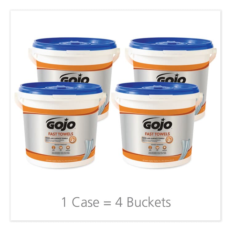GO-JO INDUSTRIES FAST TOWELS Hand Cleaning Towels, 9 x 10, Fresh Citrus, Blue, 130/Bucket, 4 Buckets/Carton (GOJ6298) thumbnail 2